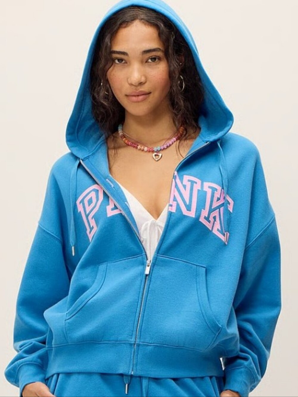 VS Pink Campus Fleece Full-Zip Hoodie Sz XL